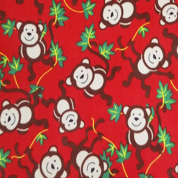 Textiles 10 Yards Bolt Jungle Monkeys Red Print Fleece Fabric