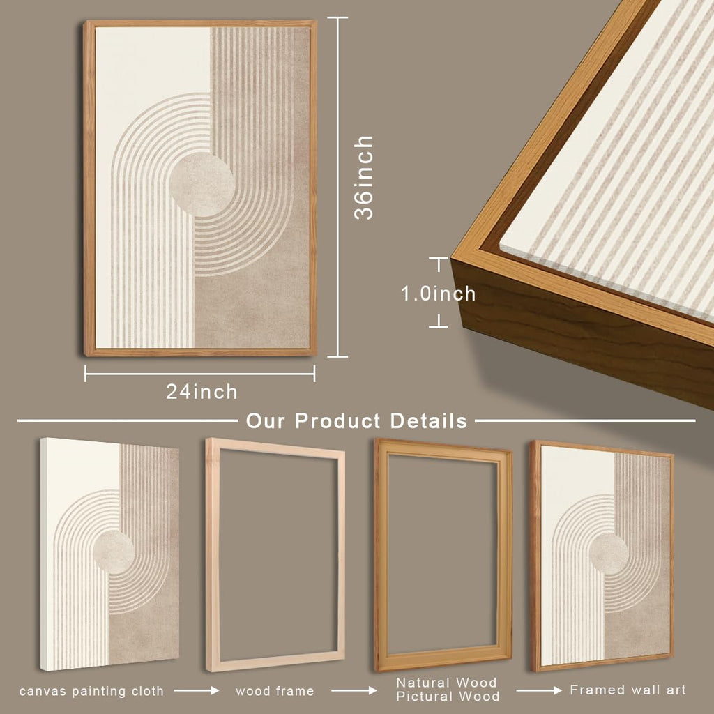 Neutral Abstract Wall Art Beige Large Wall Decor Boho Mid Century Modern Artwork Art Print Bedroom Office 24"x36" Set