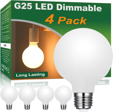 Glass LED G25 Globe Light Bulbs 60W Equivalent, G25 Dimmable 2700K Warm White Round Frosted Vanity Light Bulb for