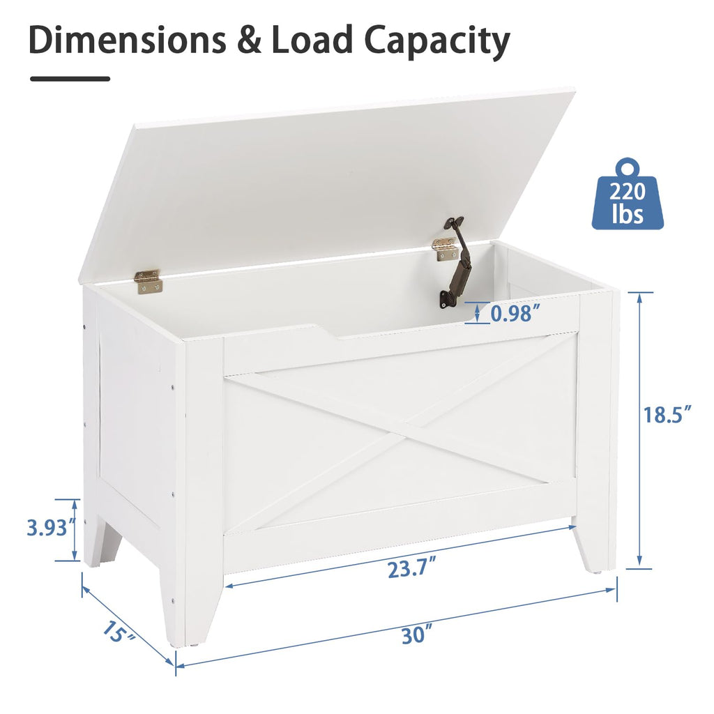 30" Storage Bench, Farmhouse Entryway Shoe Ottoman, White