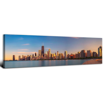 Chicago Skyline Wall Sunset USA City Wall Decor Chicago Center Cityscape Picture Modern City Skyscraper Canvas Prints