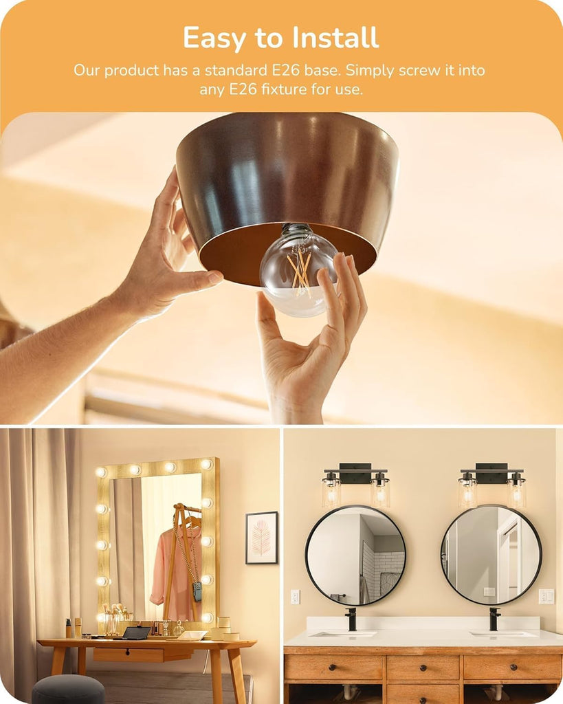 G25 Globe LED Light Bulb Vintage Edison Filament Clear Finish 8.5W (100W Equivalent) 800 Lumen E26 Medium Base 2700K