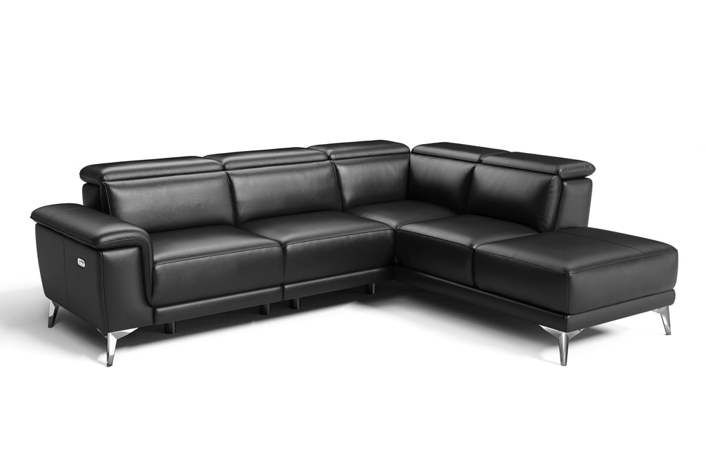Pista Leather Reclining Sectional Sofa with Right Hand Chaise - Italian Nappa 11000 Top Grain Leather Couch - Power