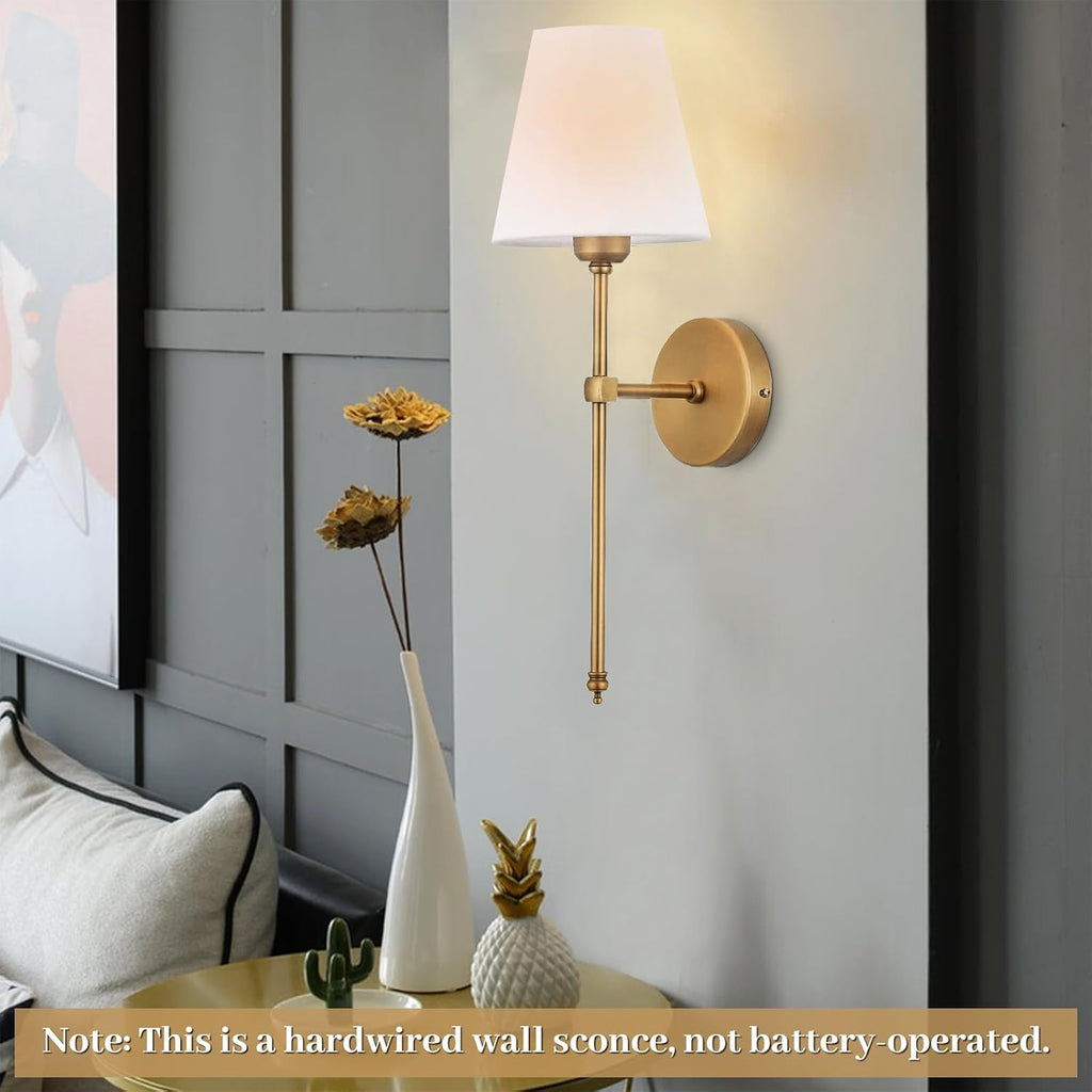Wall Sconces Sets of 2, Hardwired Classic Brushed Brass Sconces Wall Lighting, Bathroom Vanity Light Fixture with