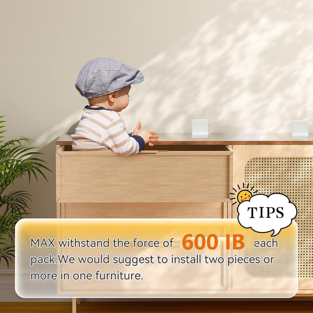 Furniture Anchors 4 Pack,Aesthetic & Invisible Once Installed,Secure 600 lbs Bookcase Dresser to Wall,Anti-Tip
