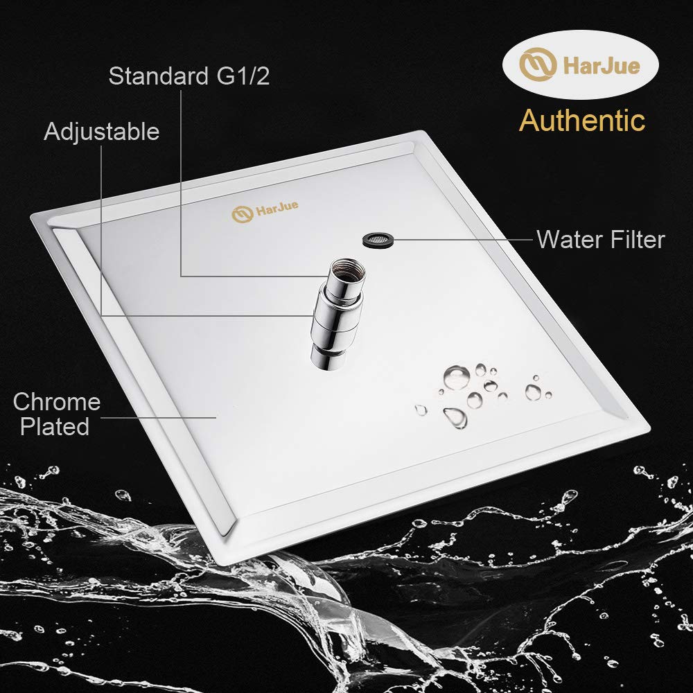 Shower Head with Extension Arm, High Pressure Square with ShowerArm, Stainless Steel Rainfall -Waterfall Full Body