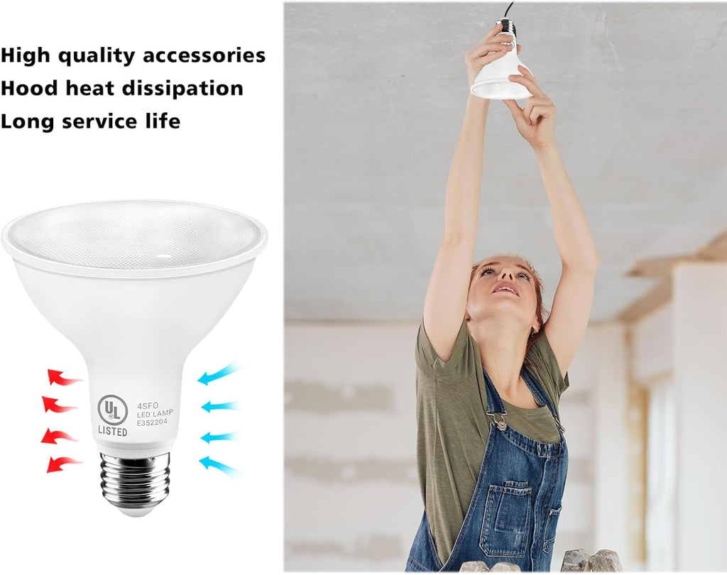 11W Par30 LED Bulb (75W Equivalent), UL Listed, 5000K Daylight White Dimmable Flood Light Bulbs, 850 Lumens, E26