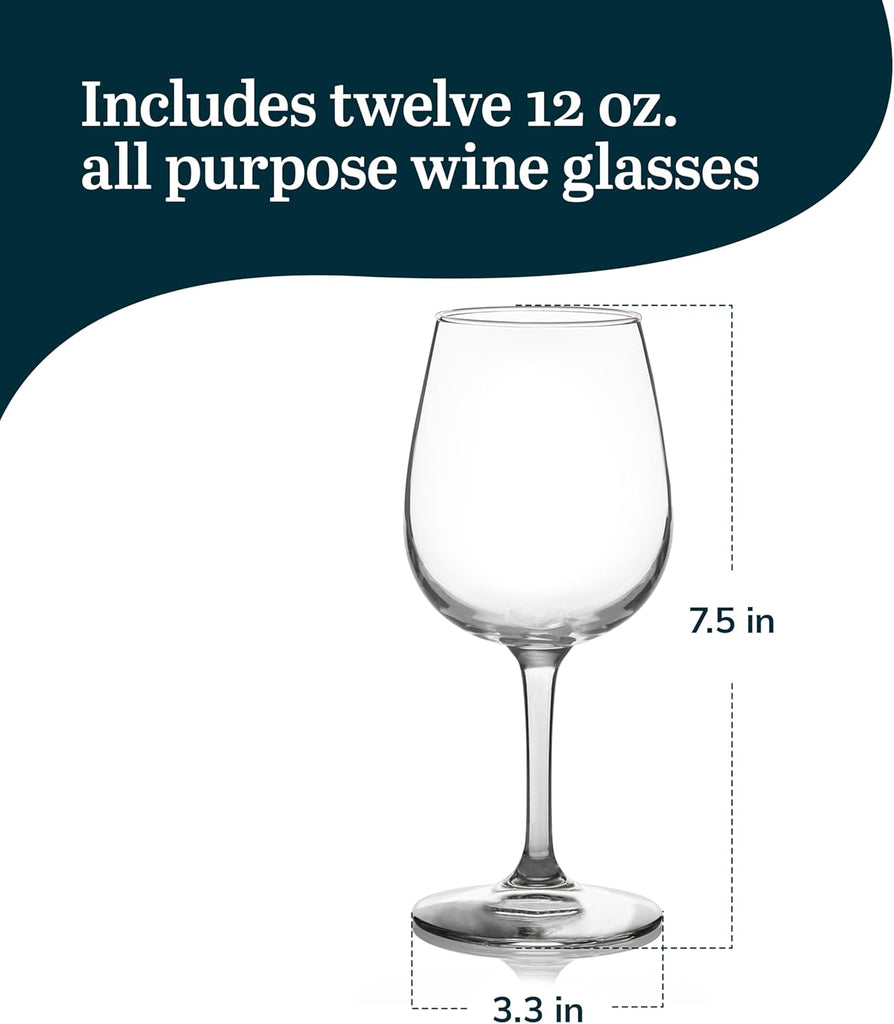 All Purpose Wine Glasses, Classic, White and Red Wine Glasses Set of 12, Stemmed Glass Drinking Cups Set for Dinner