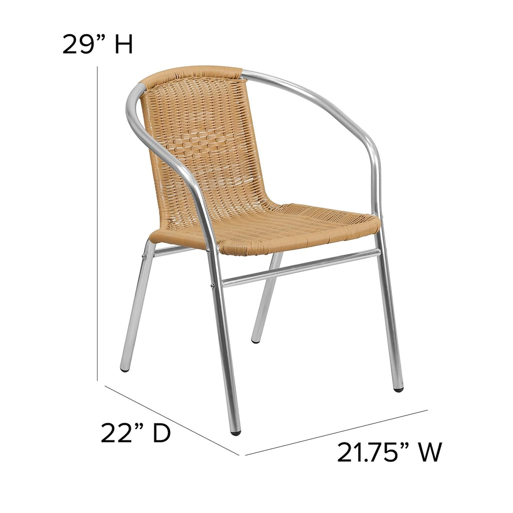 Lila 4 Pack Commercial Aluminum and Beige Rattan Indoor-Outdoor Restaurant Stack Chair