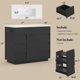 37" Fluted Bathroom Vanity with Sink Combo Set, Freestanding Bathroom Cabinet with 5 Drawers Space