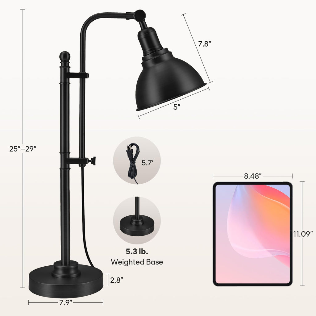 Rustic Desk Lamp, Adjustable Industrial Table Lamp