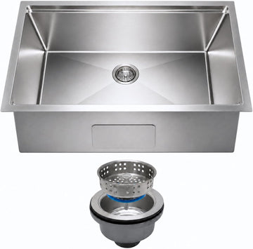 32 Inch Undermount Kitchen Sink - 11 Gauge (3mm) Stainless Steel, Single Bowl with Integrated Ledge, Superior Drain