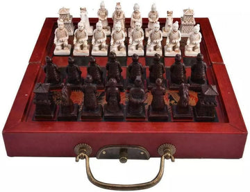 Retro Vintage Chinese Terracotta Warriors Chess Set Board Game Set Gift Friends Family 32 Chess Set Wood Table 3D - Set of 32