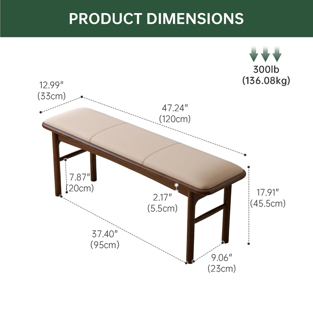 Solid Wood Leather Upholstered Dining Bench & Stool Set, 47.2'' Long Bench and 17.7'' Suqare Stool Set for Dining