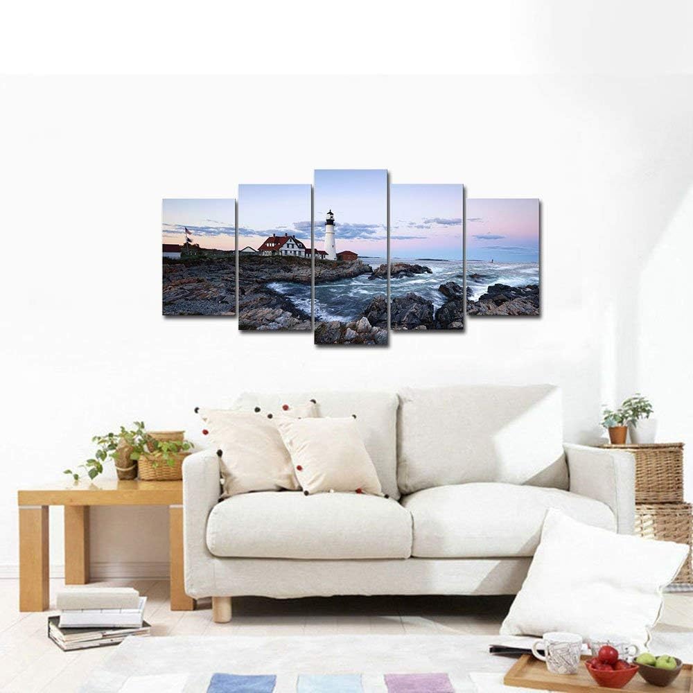 Portland Lighthouse 5 Panels Modern Canvas Prints Artwork Seascape Pictures to Photo Paintings on Stretched and