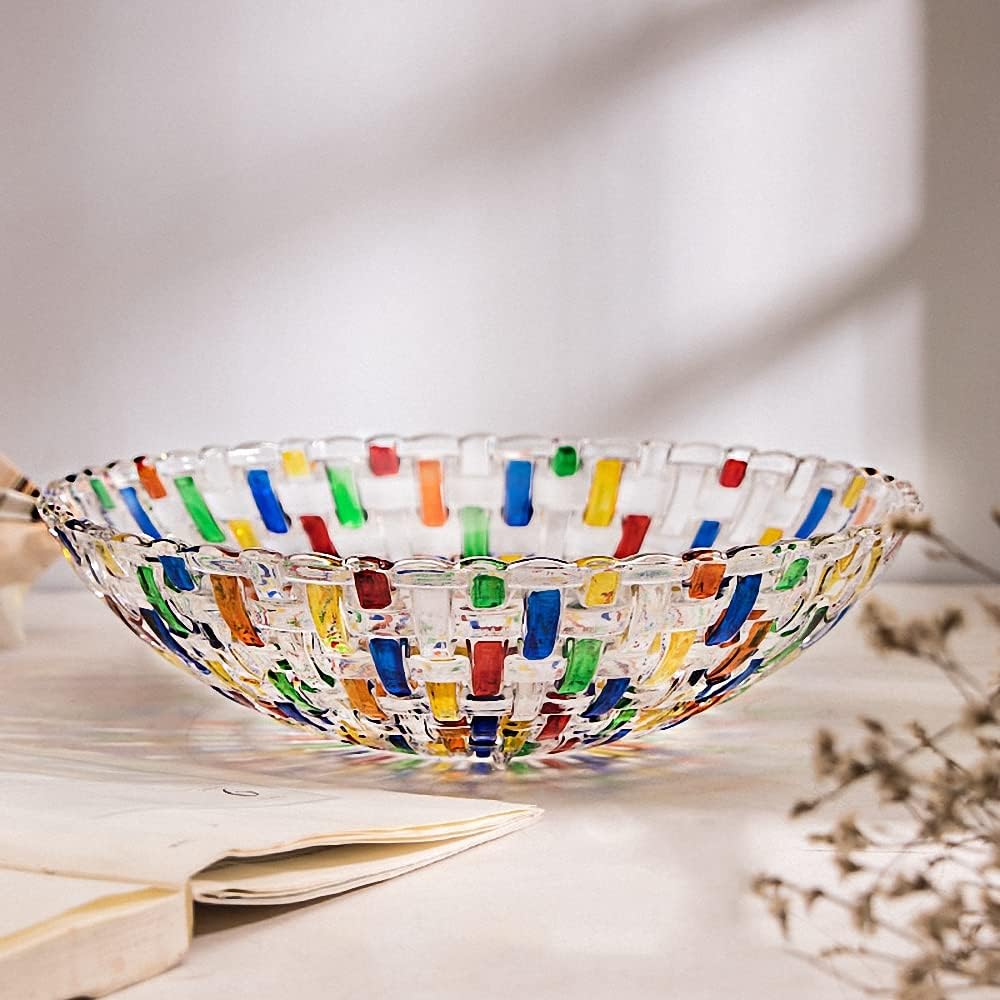 Hand Painted Colorful Woven Glass Crystal Salad & Fruit Bowl Decoration,Centerpiece ,Wedding Decor, Fruit, Snack