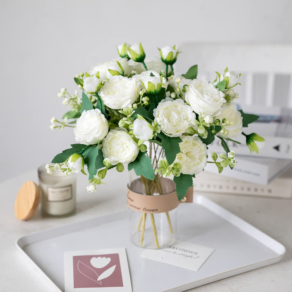 4 Bunches Peony Artificial Flowers White Flowers Silk Peonies Bouquets for Wedding Party Table Centerpieces Floral