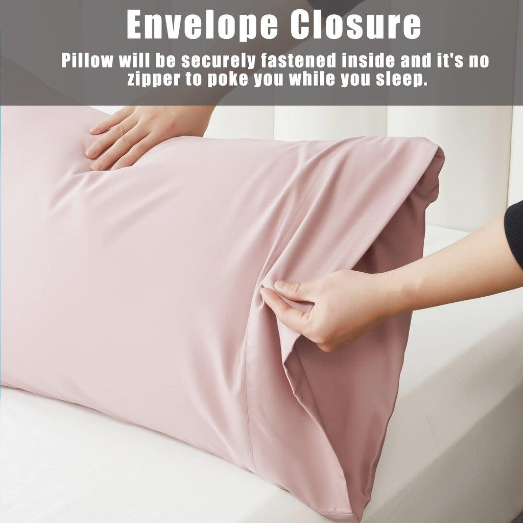 Pink Pillow Cases King Size 2 Pack, Bamboo Rayon Cooling Pillowcases with Envelope Closure, Cool Breathable Pillow