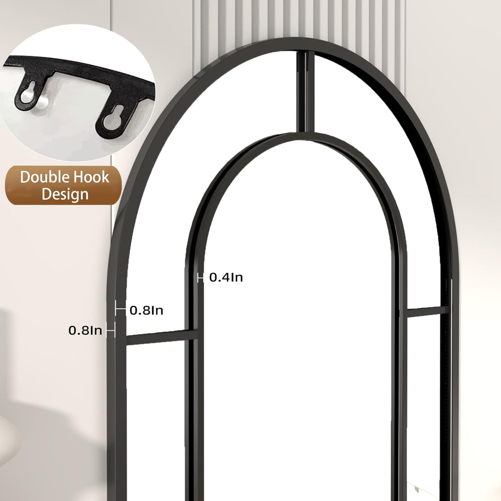 Arched Full Length Mirror, 56"x22" Large Window Floor Mirror, Farmhouse Pane Mirrors with Metal Framed, Full Body