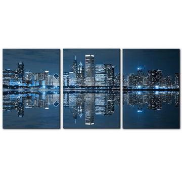 Chicago Cityscape Modern Canvas Wall Prints Artwork Skyscrapers at Night View Paintings City Skyline Pictures