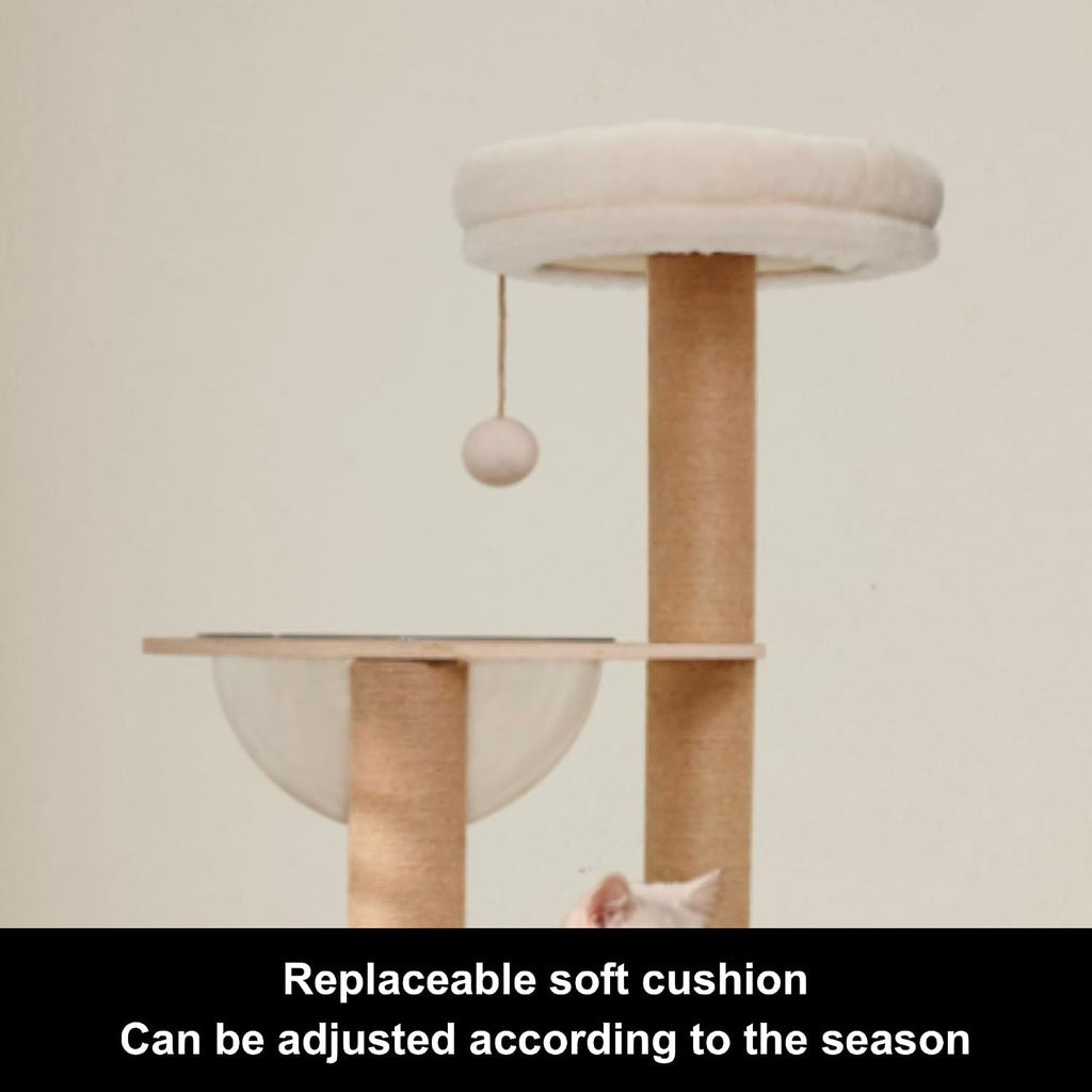 61'' Tall Real Wood Cat Tree with Space Capsule, Soft Top Bed with Toy Ball, Sisal Scratching Posts, Multi-Layer Cat