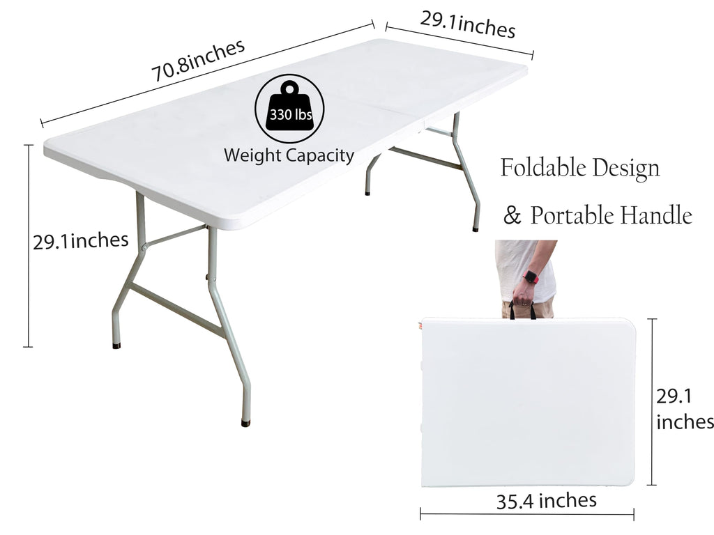 6ft Folding Table Heavy Duty Plastic Portable Picnic Table