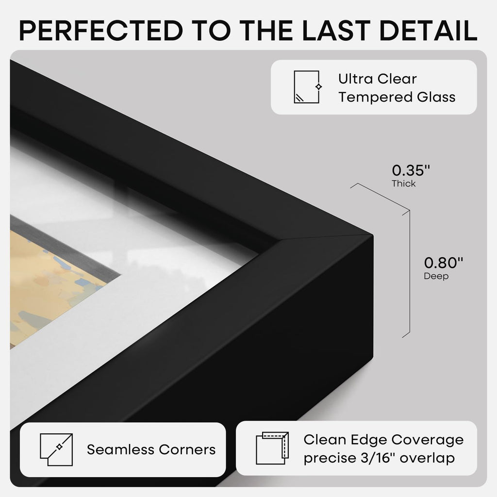 13.5x40 Black Picture Frame, High-End Metal, 10x30 Mat, Glass