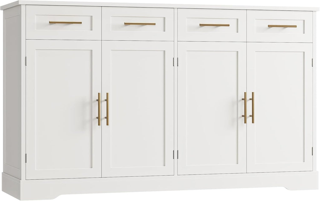 60" Large Buffet Sideboard with Storage, 36" Tall Kitchen Buffet Storage Cabinet with 4 Drawers