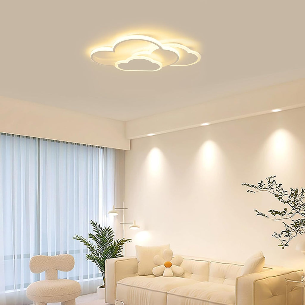 Cloud-Shaped LED Ceiling Light, 20W Flush Mount Fixture, White Acrylic Shade, Color Switch 3000-6000K, 52cm Wide