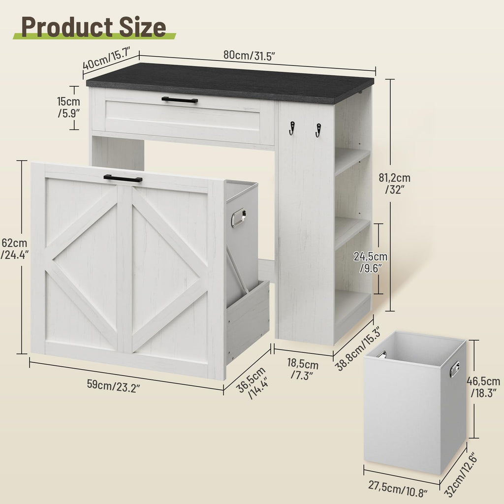 Laundry Hamper Cabinet, Double Laundry Cabinet with Two 11 Gallon Baskets and Drawer, Pull-Out Storage Unit with
