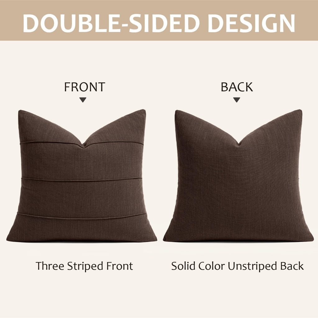 Fall Decorative Linen Throw Pillow Covers 18x18 Brown Striped