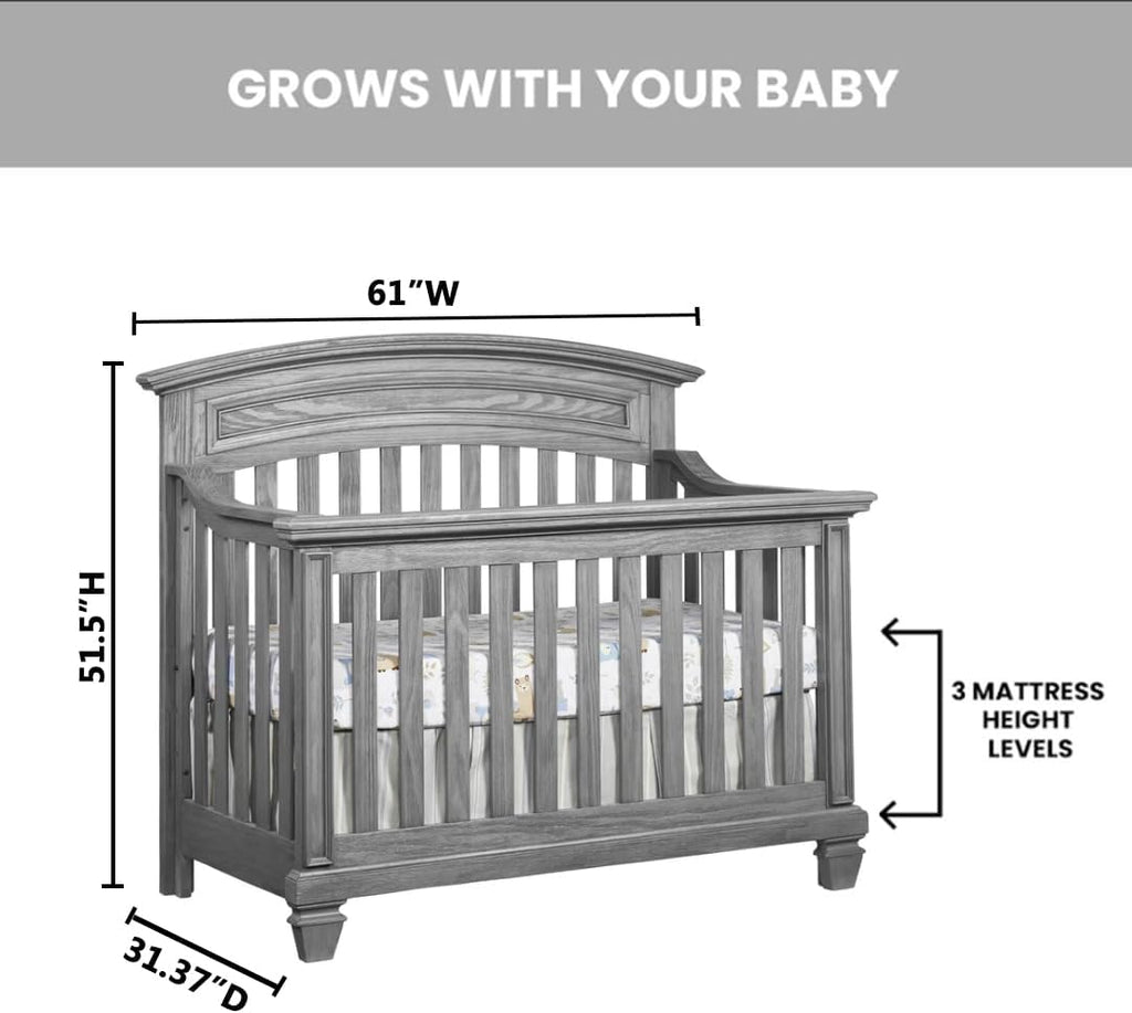4 in 1 Convertible Crib, Brushed Gray
