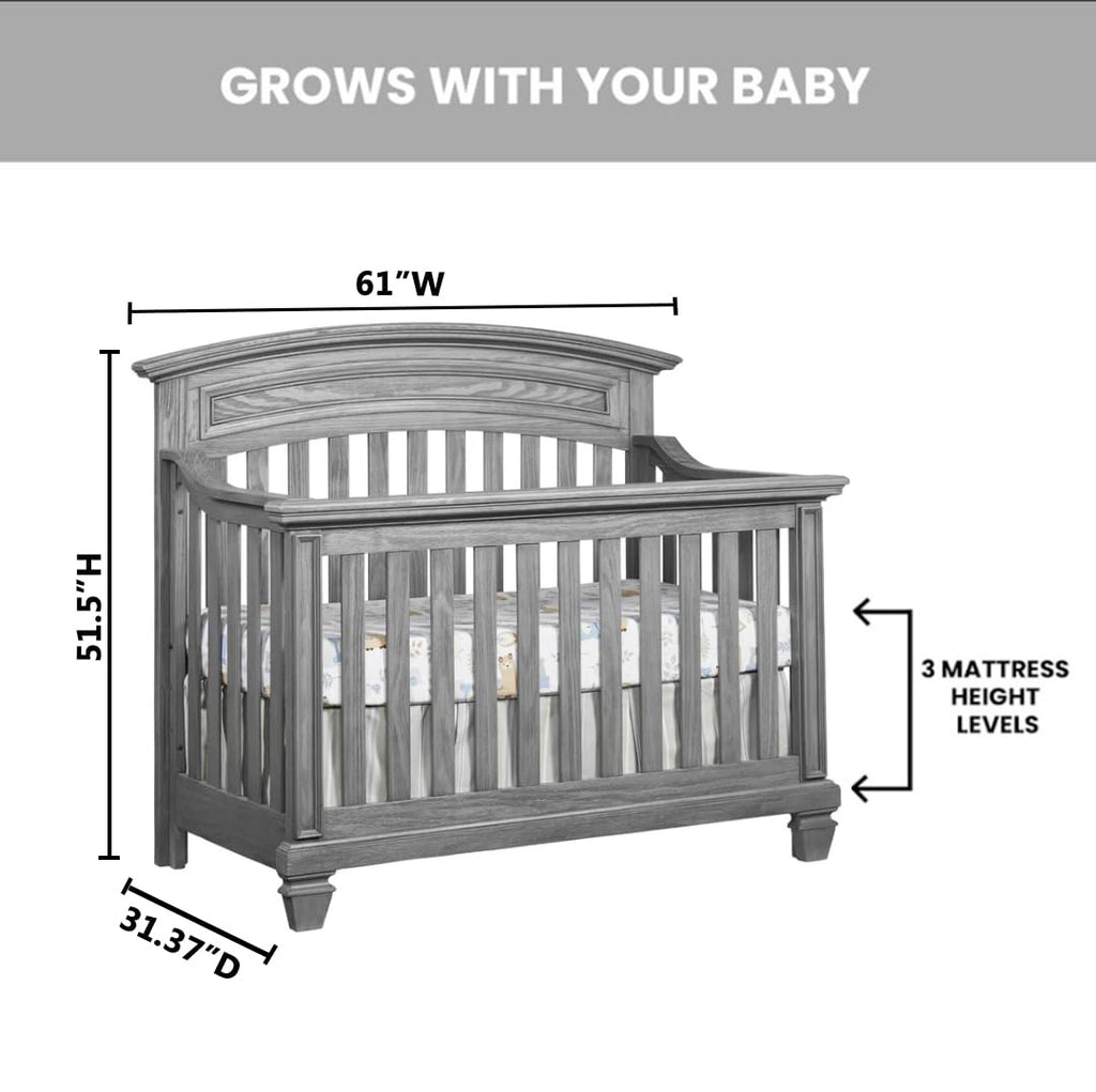 4 in 1 Convertible Crib, Brushed Gray