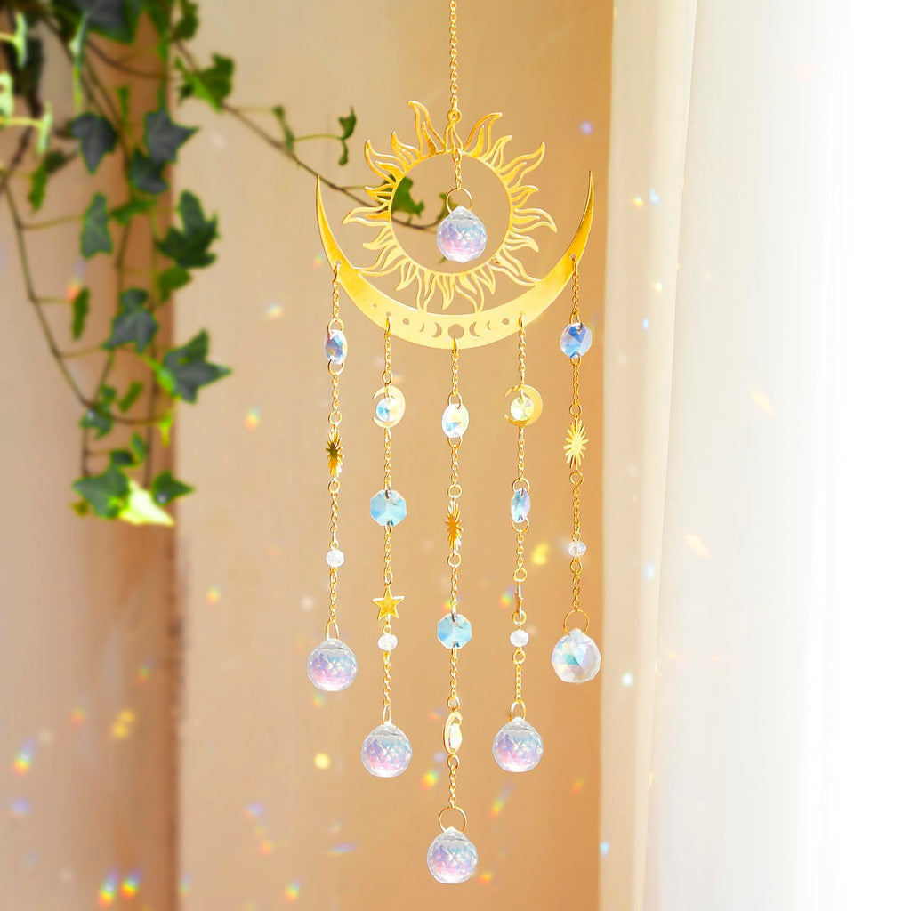Sun and Moon Crystal Suncatcher Large Prism Wind Chimes for Window