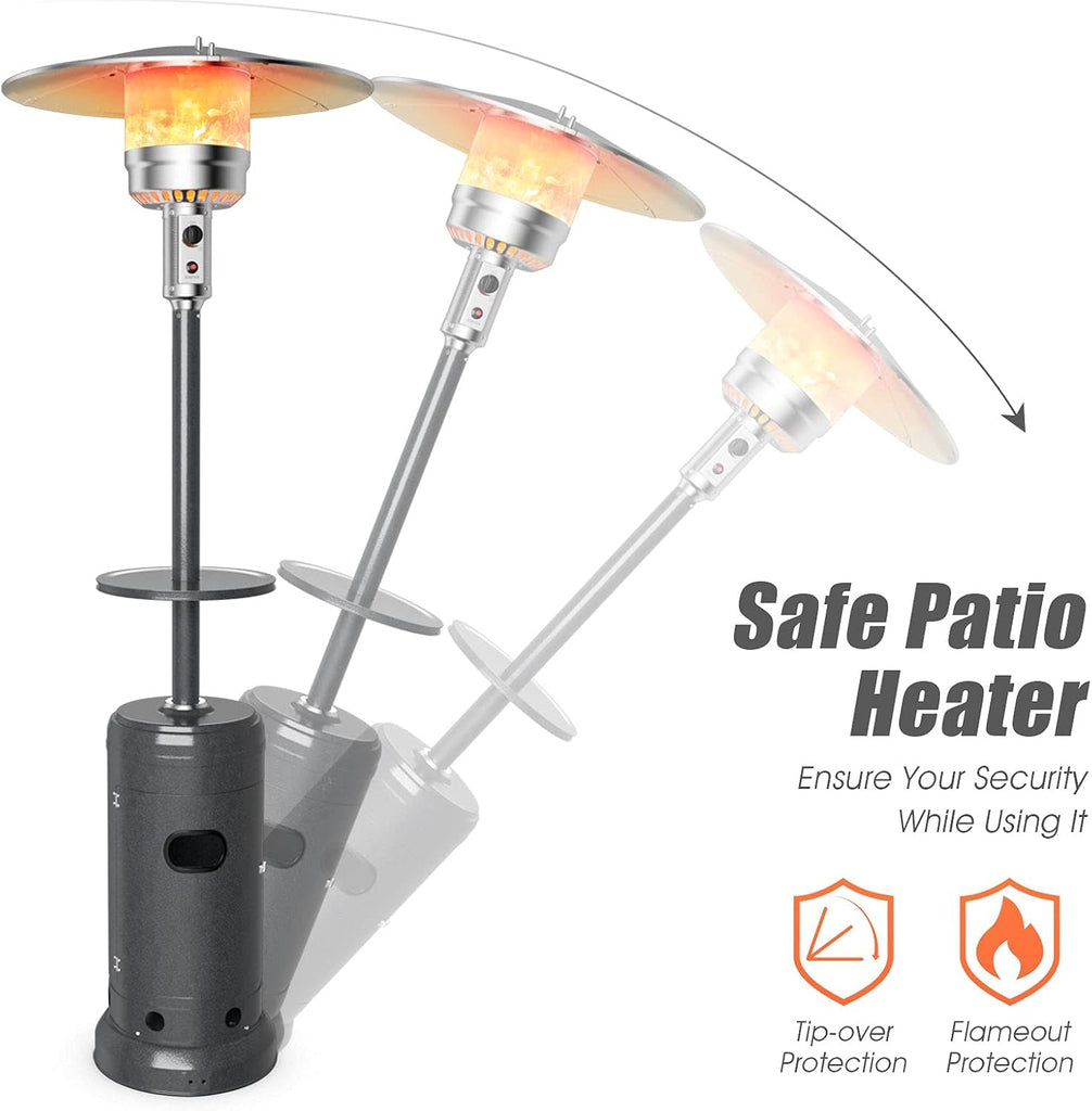 BTU Outdoor Patio Heater, Portable Propane Heater w/Drink Shelf Tabletop, Wheels, Base Reservoir, 87-inch Tall