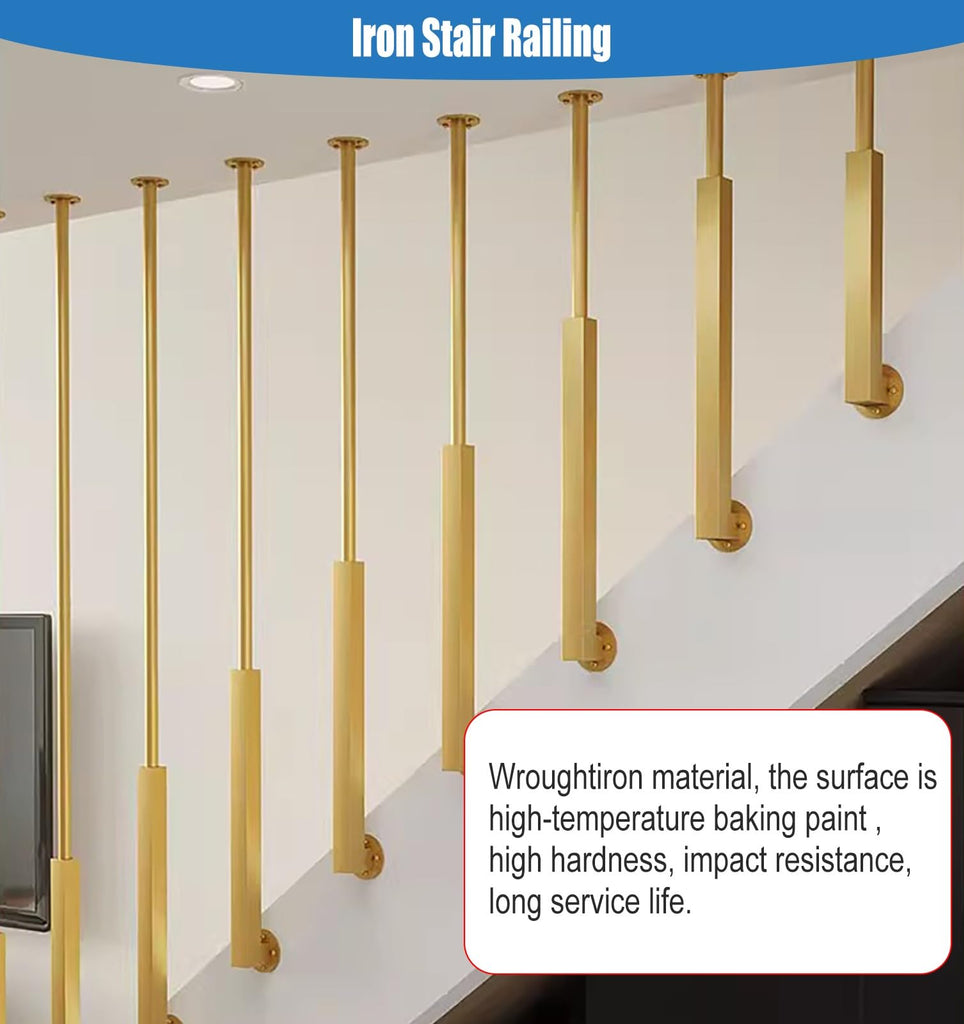 Stair Balusters Iron Black White Gold, Heavy Duty Decor Stair Railing Spindles Indoor, Side Mount Railing System Kits