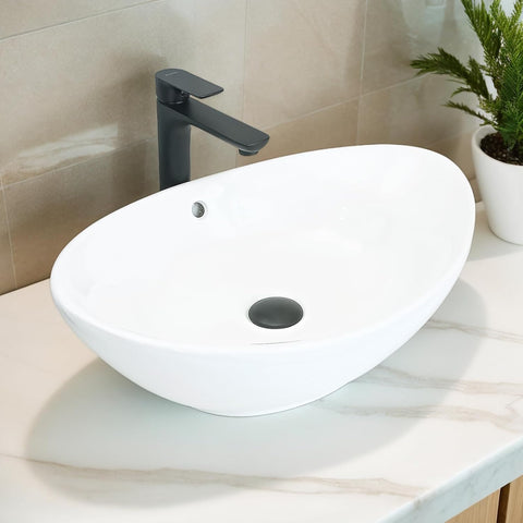 NUESTRA VIDA 23×15.2×7.7 inch Bathroom Vessel Sink, Modern Egg Shape Vanity Sink Above Counter Art Basin with Overflow