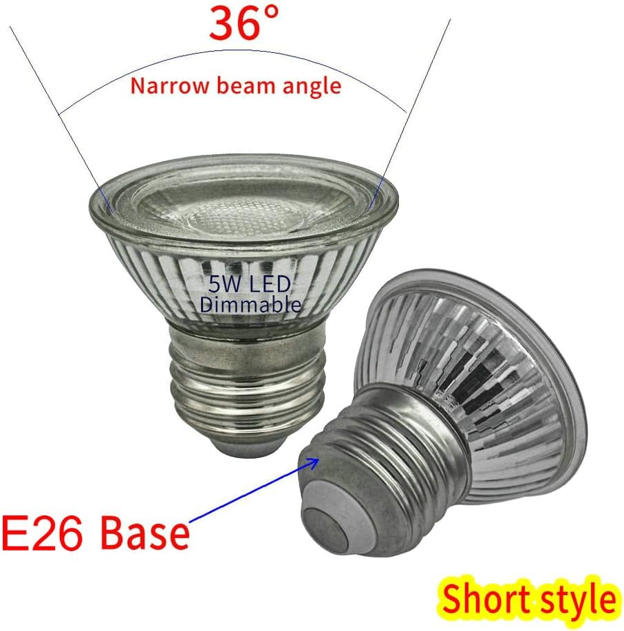 Full Glass PAR16 LED Spotlight Bulbs Dimmable 5W(50W Equivalent),Short Neck HR16/PAR16 Flood Light,Warm White