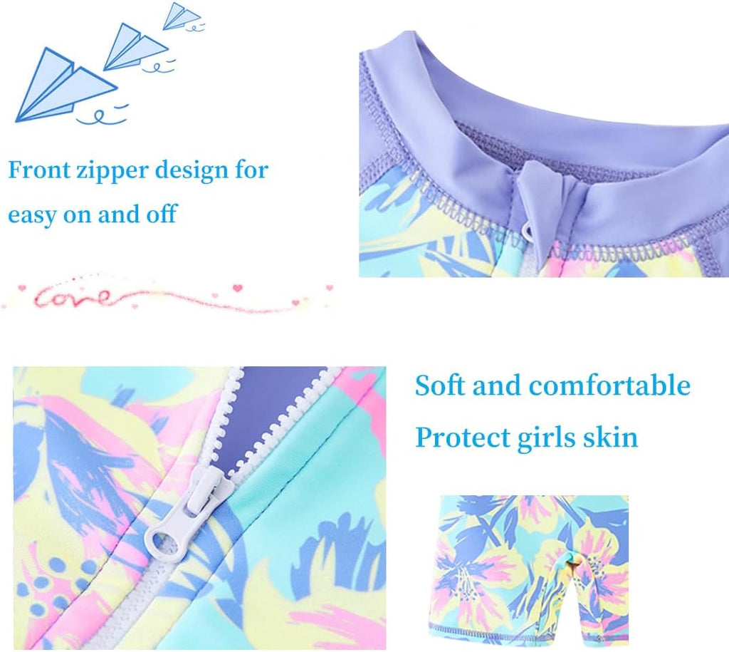 Girls Long Sleeve Rash Guard One Piece Swimsuits with UV Protection