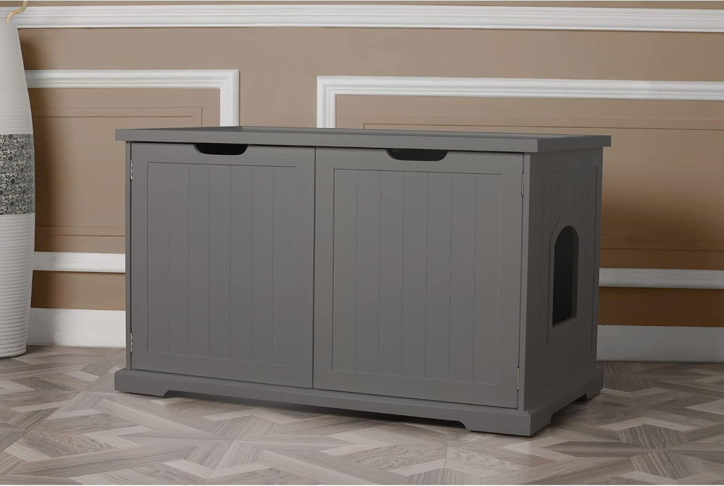 Cat Washroom Bench, Adjustable Partition, Gray