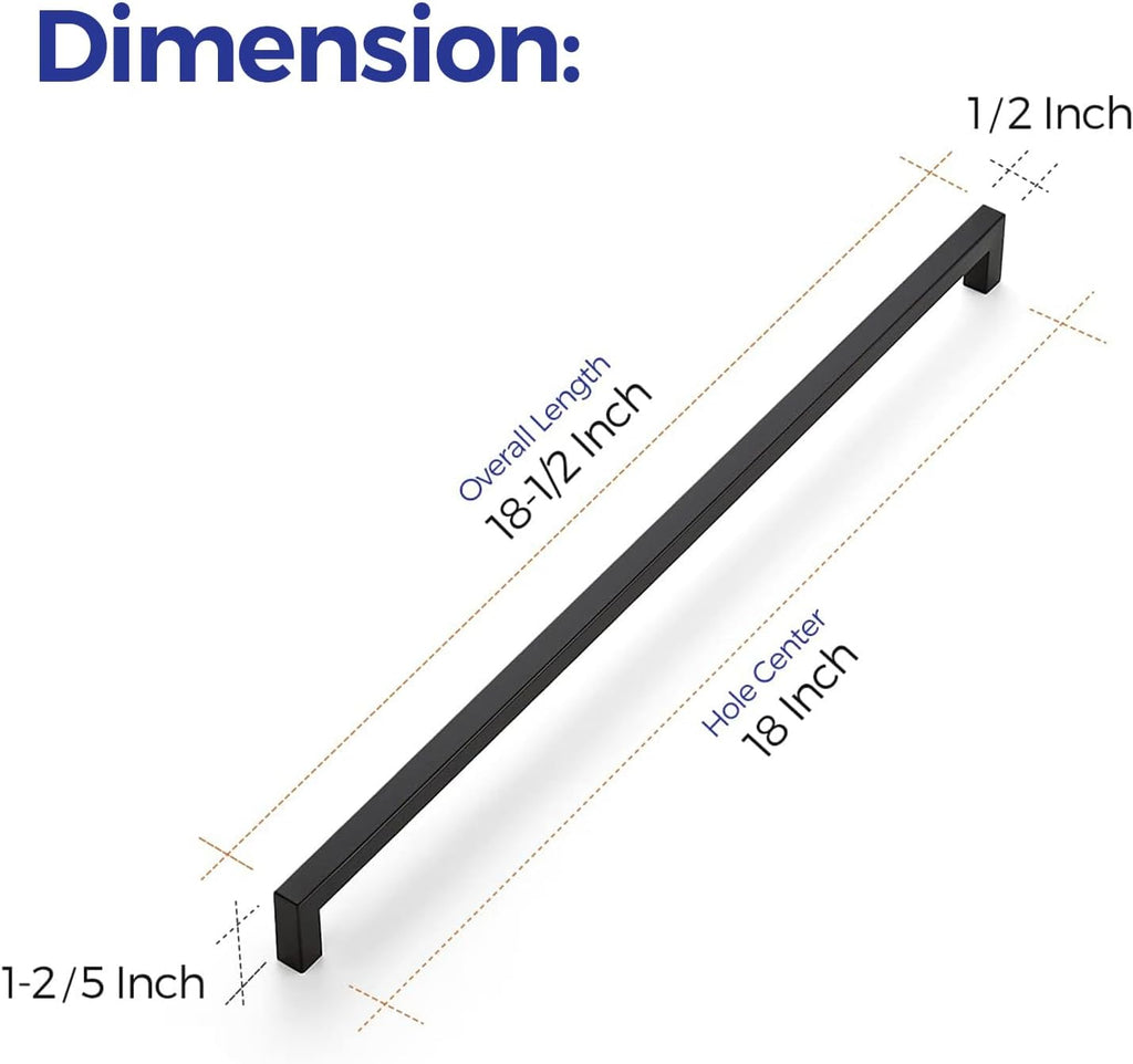 3 Pack Black Matte Cabinet Pulls and Handles - 18 Inch Square, Drawer Pulls, Kitchen Cabinet Hardware