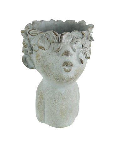 Face Planter, 10 Inch Puckered Cement Head with Dogwood Bloom