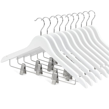 Wooden Suit Hangers with Adjustable Metal Clips (10 Pack), Solid Smooth Wood Clothes Hangers, 360° Swivel Hook