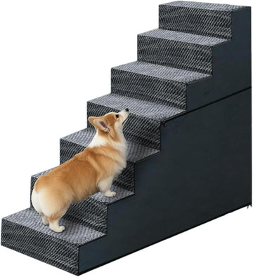 31" H Dog Stairs for Small and Medium Dogs 7-Step Ramps for High Beds and Couch Non-Slip Extra Wide Pet Stairs