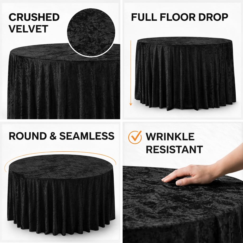 Lush Panne Velvet Round Tablecloth - 120 Inch Elegant Velvet Table Cover for Weddings, Banquets, Holiday Dinners &