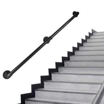 Pipe Stair Handrail, 7 Ft Metal Staircase Handrail, Black Galvanized Industrial Iron Hand Rail for Indoor & Outdoor
