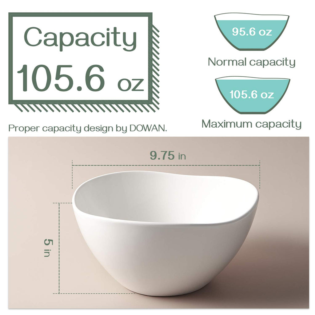 Large Mixing Bowls, Ceramic Serving Bowls, 3.2 Quart Deep Salad Bowls, 105 Oz White Fruit Bowls for Modern Home, Set