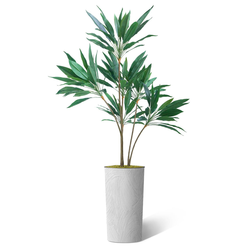 Tree in White Marble Effect Planter, Fake Dracaena Tree Silk Tree for Indoor and Outdoor Home Decoration - 66"