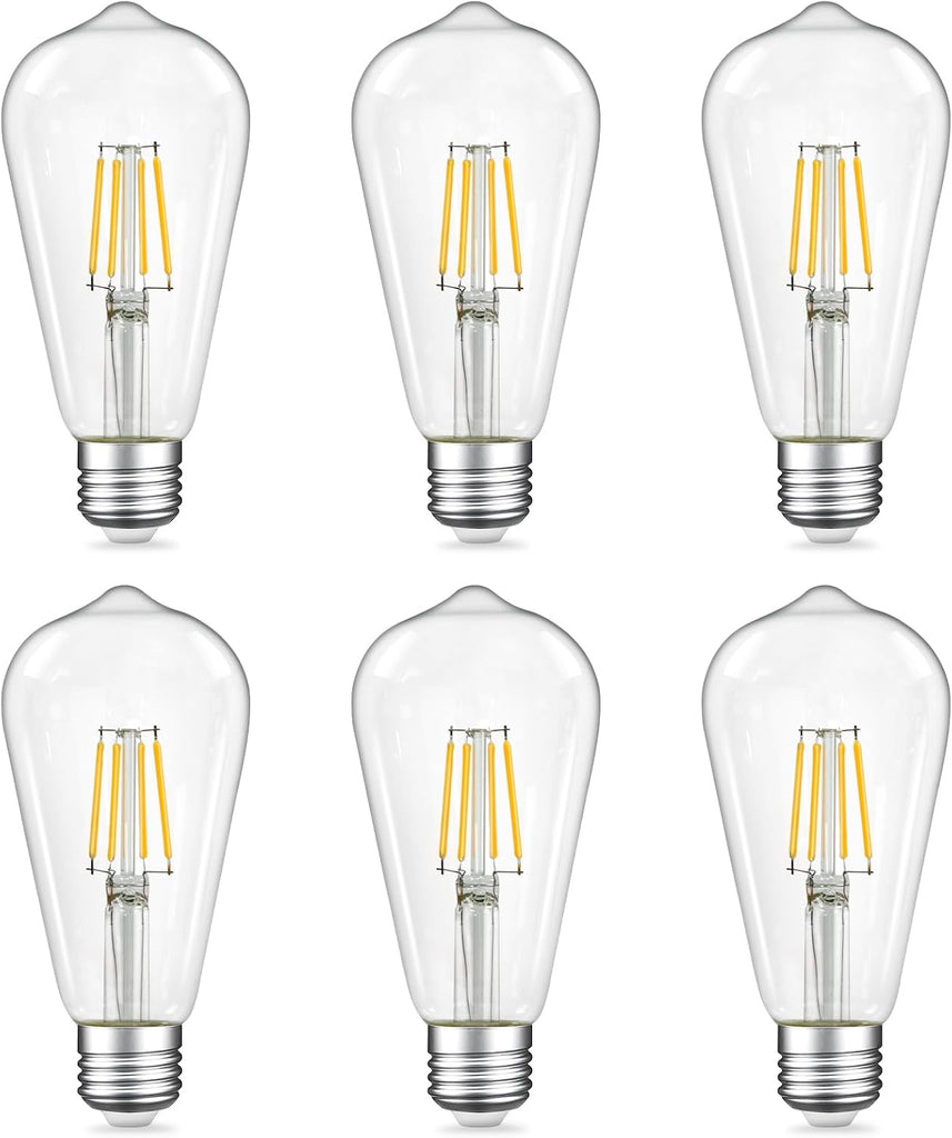 Dimmable ST64 LED Edison Bulbs, 4W 3000K Soft, E26, 6 Pack