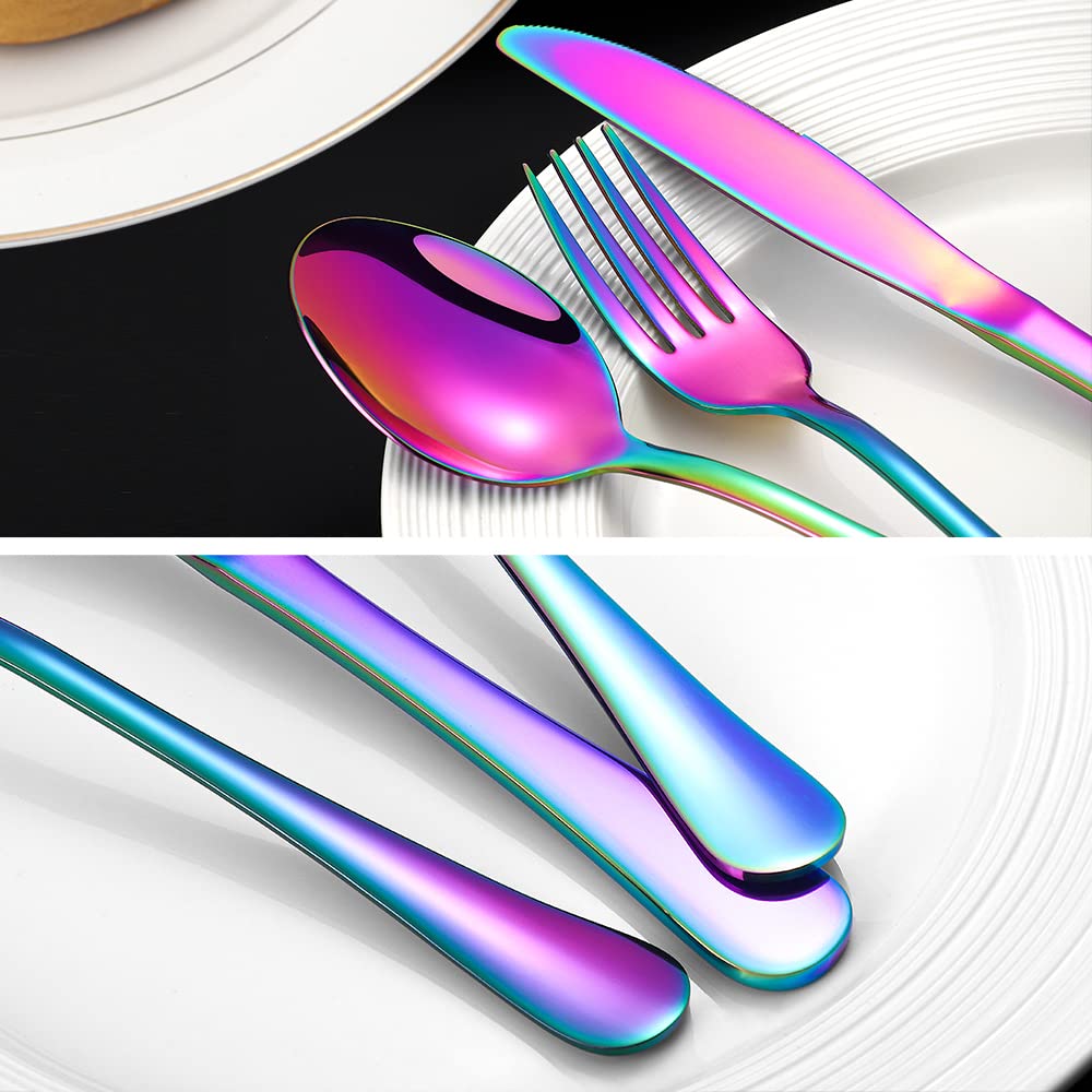 Rainbow Silverware Flatware Set for 8, 40 piece Stainless Steel Colorful Cutlery With Titanium Plated, Tableware